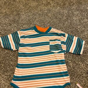 Vintage Brights Creek Short Sleeve Shirt Pocket Tee Striped Double Collar 90s 3T